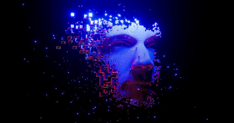 Ein 3D-Gesicht, das aus Einzelteilen zusammengesetzt ist