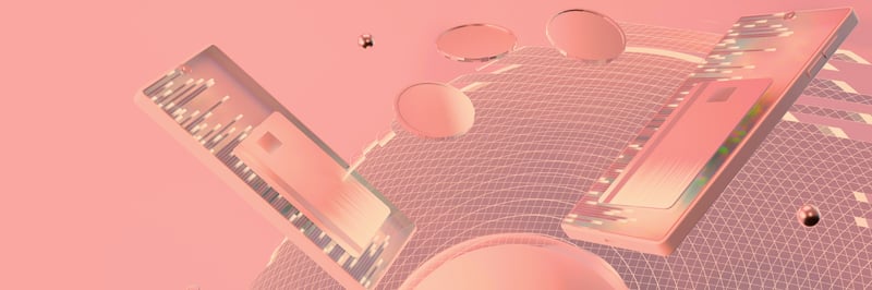 Virtuelle Handys vor rosa Hintergrund