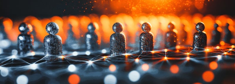 Ein virtuelles Netzwerk, auf dem Spielfiguren stehen.