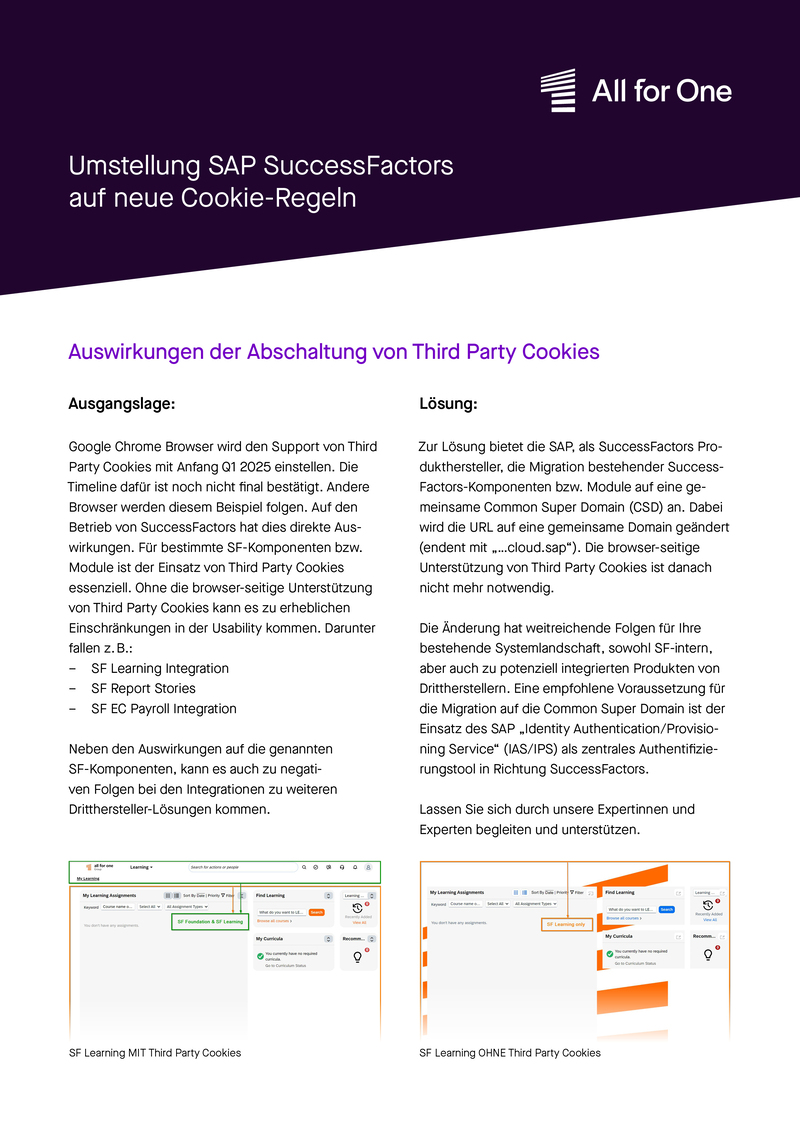 Umstellung SAP SuccessFactors auf neue Cookie-Regeln